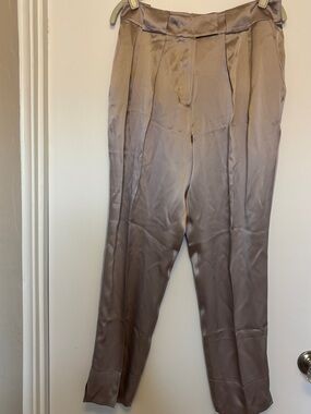 PAULE KA Silk Trousers in Taupe Beige, size 8